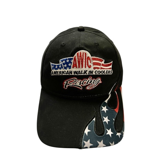 AWIC Other - AWIC American Walk In Coolers Hat Cap Strap Back Black Racing USA Flame Mens